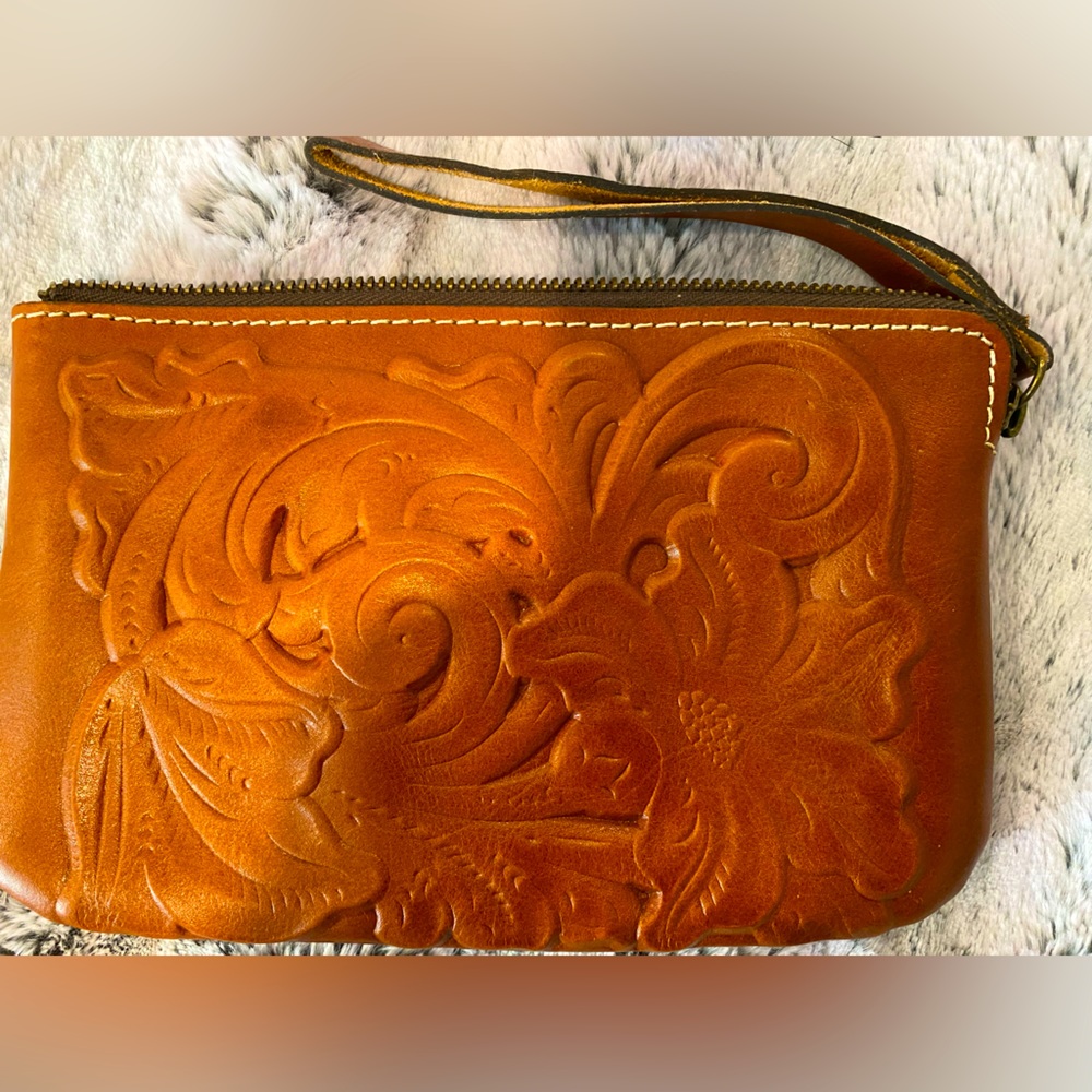 Hand tooled Mexican wristlet leather